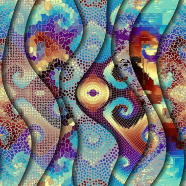 Kabartma dalgalar dekoratif mozaik döşeme desenleri