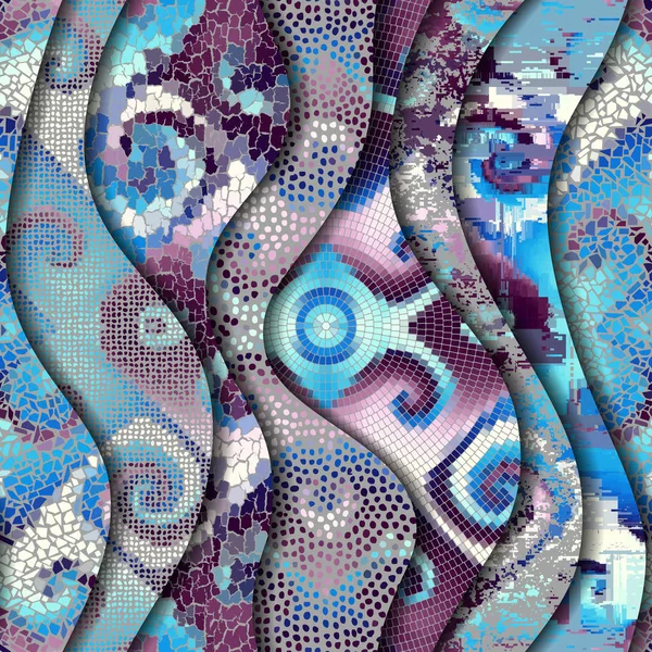Reliéf vlny dekorativní mozaikové dlaždice vzory — Stockový vektor