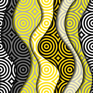 Patchwork kolaj stilinde sarı geometrik desen.