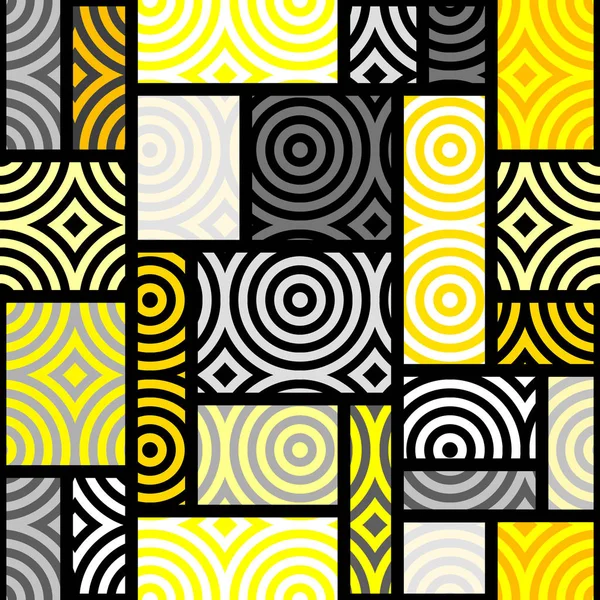Yellow geometric pattern in a patchwork collage style. — Stock Vector
