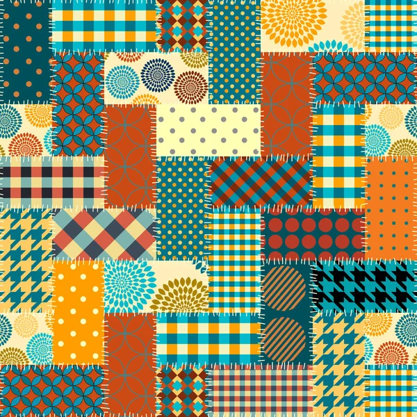 Patchwork padrão têxtil. Fundo de design de acolchoamento sem costura. — Vetor de Stock