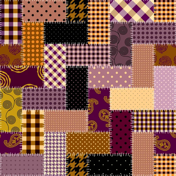 Patchwork padrão têxtil. Fundo de design de acolchoamento sem costura. — Vetor de Stock