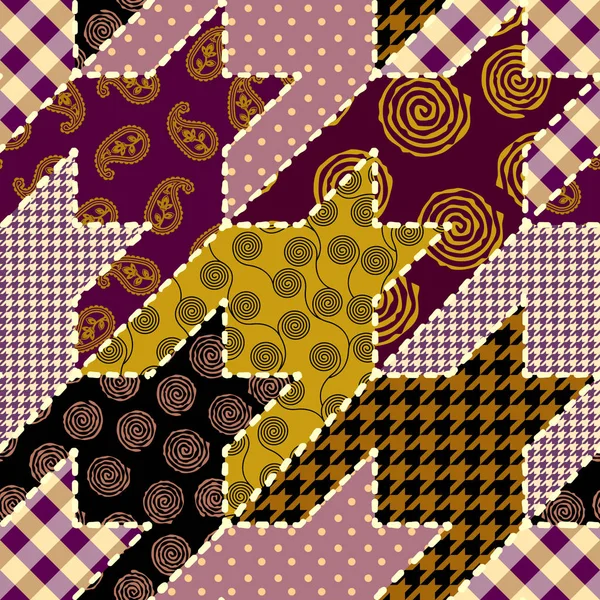 Patchwork textiel patroon. Naadloze quiltontwerp achtergrond. — Stockvector