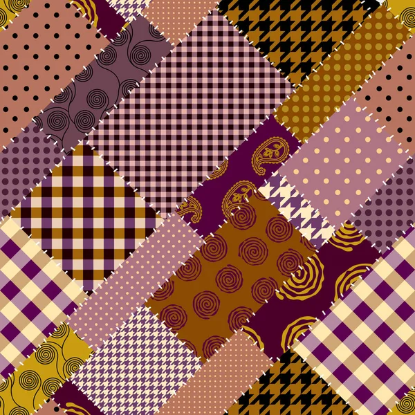 Patrón textil patchwork. Fondo de diseño de acolchado sin costuras. — Archivo Imágenes Vectoriales