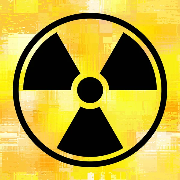 Teken straling op grunge gele achtergrond. Vector illustratie. — Stockvector