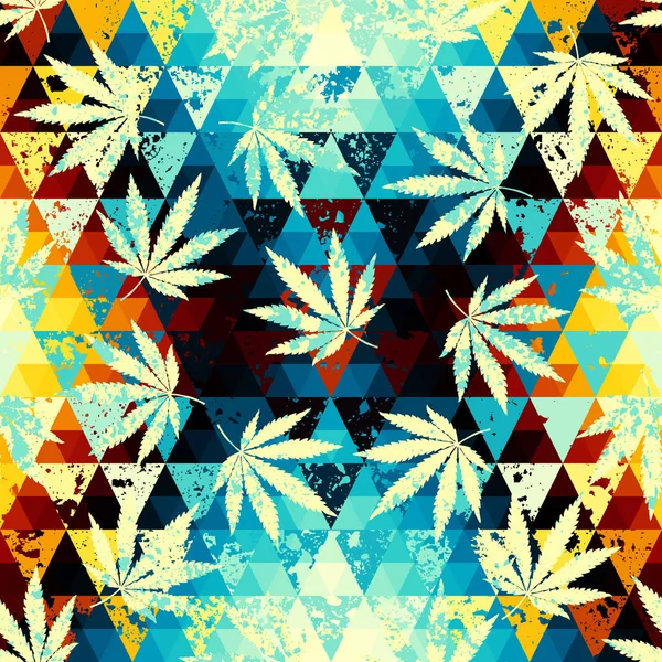 Motif en chevron rastafarien et feuilles de chanvre grunge . — Image vectorielle