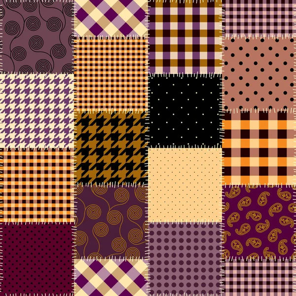 Patchwork padrão têxtil. Fundo de design de acolchoamento sem costura. — Vetor de Stock