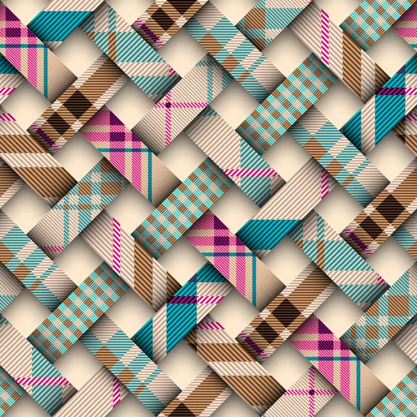 Patchwork textiel patroon. Naadloze quiltontwerp achtergrond. — Stockvector