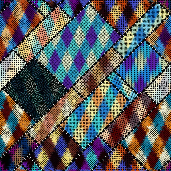 Imitation Motif Patchwork Indien Avec Des Textures Toile Image Vectorielle — Image vectorielle