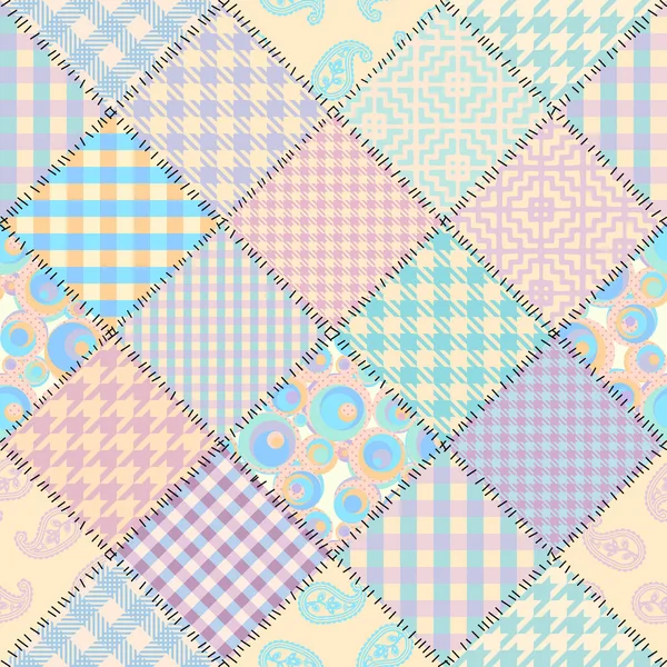 Modello Sfondo Senza Soluzione Continuità Modello Patchwork Tessile Colori Pastello — Vettoriale Stock