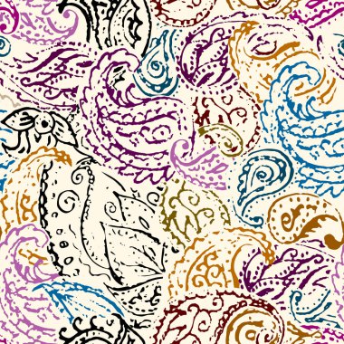 Şal desenli. Hint tarzında kusursuz bir desen. Kumaş dokusu. Vektör resmi.