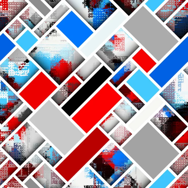 Grunge Patrón Geométrico Diseño Bloques Mosaico Estilo Mondrian Patrón Geométrico — Archivo Imágenes Vectoriales