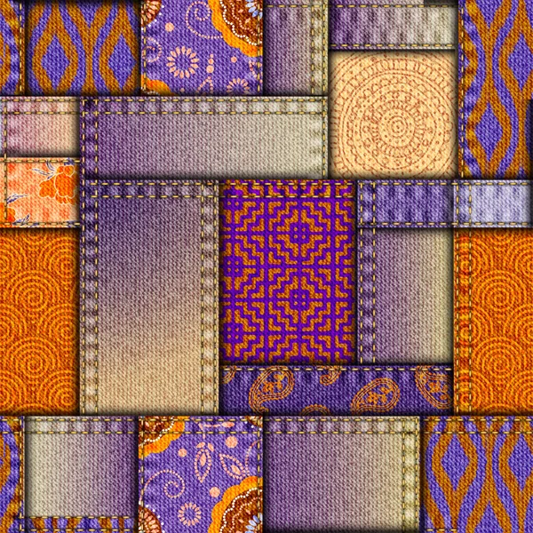 Modèle Fond Sans Couture Modèle Patchwork Textile Modèle Jean Violet — Image vectorielle