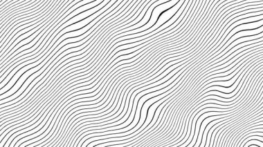 Kırışmış buruşuk şekilli siyah beyaz zig zag çizgileri olan optik illüzyon. Dikey ve çizgili siyah beyaz monokrom resim, tercih edilen sanat döngüsü video tarzında çizgiler