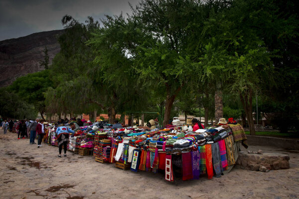 Purmamarca, Jujuy - 03/27/2019: A view of Purmamarca's traditional market in Jujuy, Argentina
