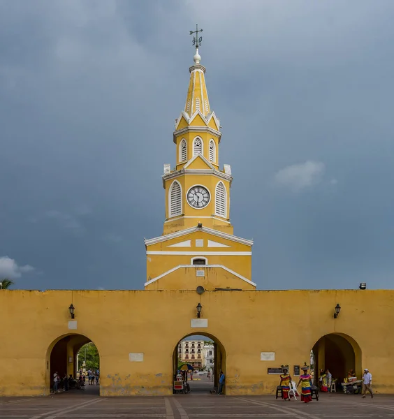 Cartagena Índias Colômbia 2018 Famosa Torre Relógio Marco Cidade — Fotografia de Stock
