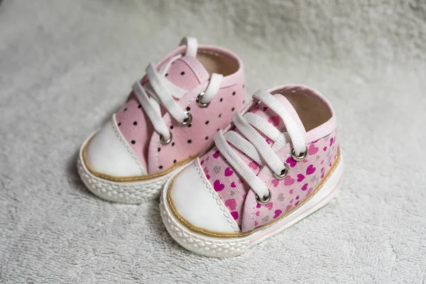 Pink Baby Shoes White Textured Background — Stock Photo, Image