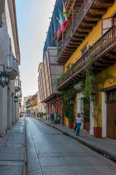 Cartagena Indias Colombia 2018 Типова Колоніальна Вулиця Картахени Індіас — стокове фото