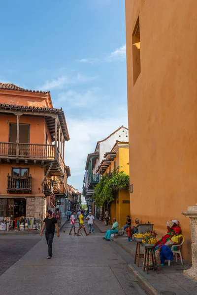 Cartagena Indias Kolumbie 2018 Typická Koloniální Ulice Cartagena Indias — Stock fotografie