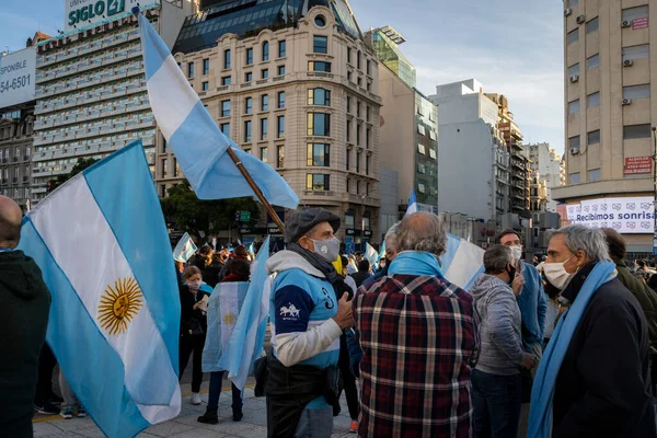 Buenos Aires Argentina 2020 Lockdown Demonstranter Marscherar Trots Mot Regeringen — Stockfoto