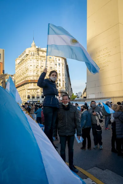 Buenos Aires Argentina 2020 Lockdown Demonstranter Marscherar Trots Mot Regeringen — Stockfoto