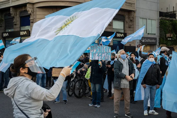 Buenos Aires Argentyna 2020 Protestujący Przeciwko Blokadzie Maszerują Przeciwko Rządowi — Zdjęcie stockowe