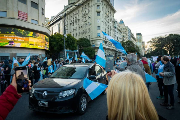 Buenos Aires Argentina 2020 Manifestantes Antibloqueo Marchan Desafiando Gobierno —  Fotos de Stock