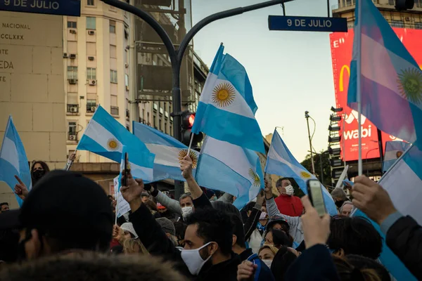 Buenos Aires Argentina 2020 Lockdown Demonstranter Marscherar Trots Mot Regeringen — Stockfoto