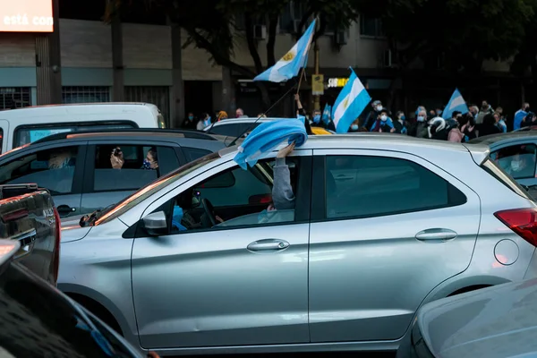 Buenos Aires Argentina 2020 Lockdown Demonstranter Marscherar Trots Mot Regeringen — Stockfoto