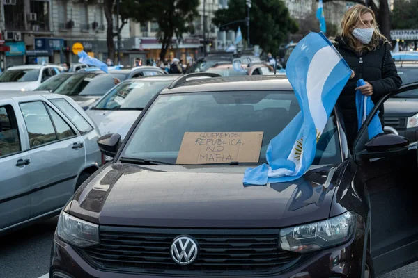 Buenos Aires Argentina 2020 Manifestantes Antibloqueo Marchan Desafiando Gobierno —  Fotos de Stock