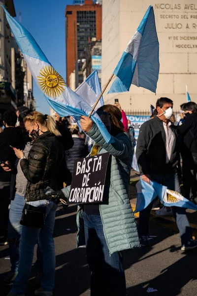 Buenos Aires Argentína 2020 Emberek Tiltakoznak Karantén Kormány Azon Szándéka — Stock Fotó