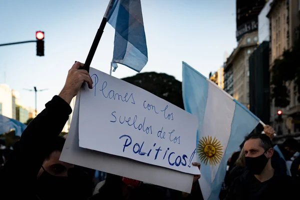 Buenos Aires Argentína 2020 Emberek Tiltakoznak Karantén Kormány Azon Szándéka — Stock Fotó