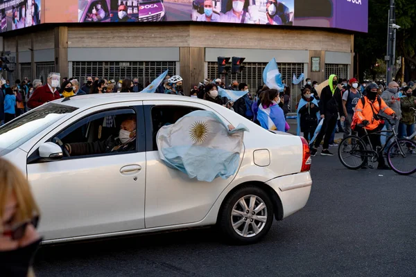 Buenos Aires Argentyna 2020 Ludzie Protestujący Przeciwko Kwarantannie Zamiarom Rządu — Zdjęcie stockowe