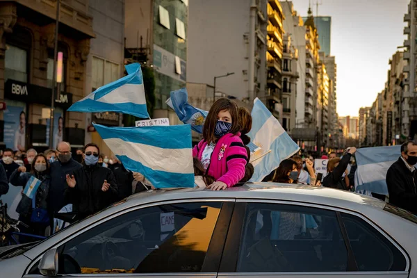 Buenos Aires Argentyna 2020 Ludzie Protestujący Przeciwko Kwarantannie Zamiarom Rządu — Zdjęcie stockowe