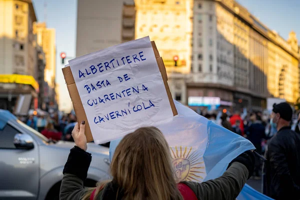 Buenos Aires Argentinië 2020 Mensen Protesteren Tegen Quarantaine Het Voornemen — Stockfoto