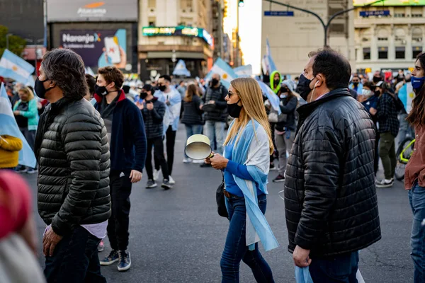 Buenos Aires Argentína 2020 Emberek Tiltakoznak Karantén Kormány Azon Szándéka — Stock Fotó