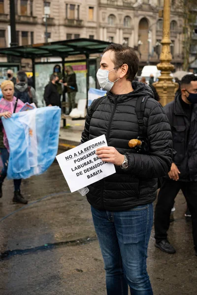 Buenos Aires Argentyna 2020 Ludzie Protestujący Przeciwko Rządowemu Zamiarowi Reformy — Zdjęcie stockowe