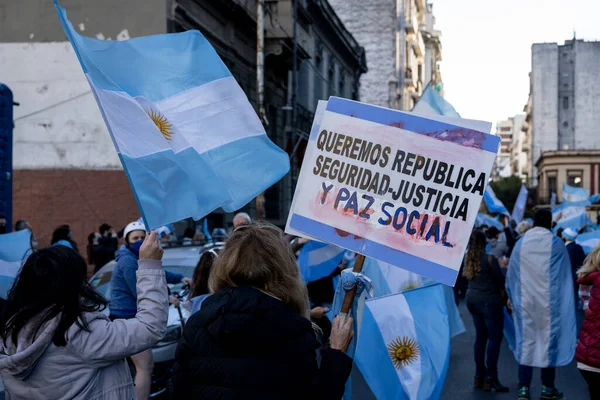 Buenos Aires Argentína 2020 Emberek Tiltakoznak Kormány Igazságügyi Reformra Irányuló — Stock Fotó