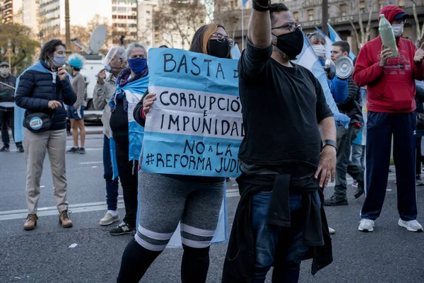 Buenos Aires Argentina 2020 Folk Protesterar Mot Regeringens Avsikt Att — Stockfoto