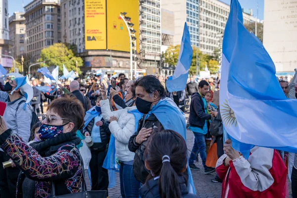 Buenos Aires Argentina 2020 Pessoas Que Protestam Contra Quarentena Política — Fotografia de Stock