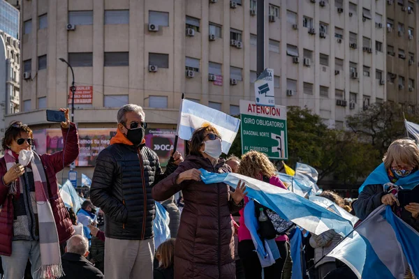 Buenos Aires Argentinien 2020 Menschen Protestieren Gegen Die Quarantäne Und — Stockfoto