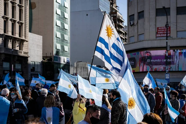 Buenos Aires Argentína 2020 Emberek Tiltakoznak Karantén Kormány Politikája Ellen — Stock Fotó