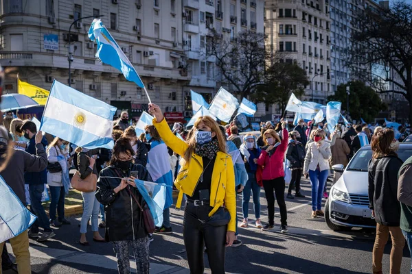 Buenos Aires Argentina 2020 Människor Protesterar Mot Karantänen Och Regeringens — Stockfoto