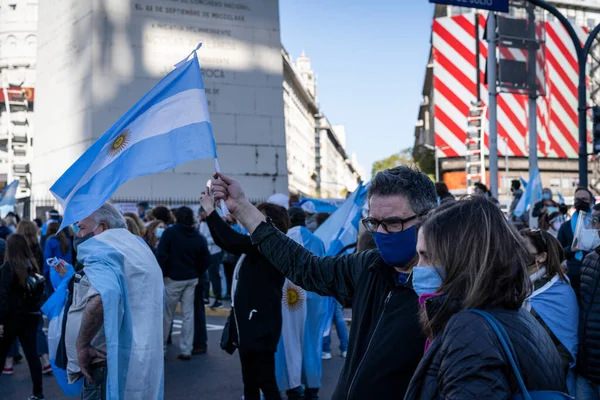 Buenos Aires Argentina 2020 Människor Protesterar Mot Karantänen Och Regeringens — Stockfoto