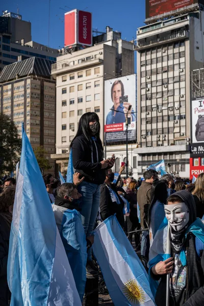 Buenos Aires Argentina 2020 Pessoas Que Protestam Contra Quarentena Política — Fotografia de Stock