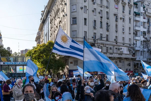 Buenos Aires Argentina 2020 Människor Protesterar Mot Karantänen Och Regeringens — Stockfoto