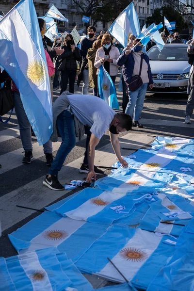 Buenos Aires Argentina 2020 Lidé Protestující Proti Karanténě Vládní Politice — Stock fotografie