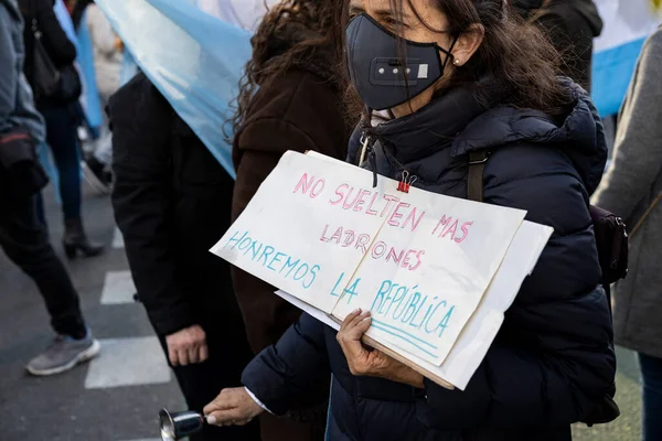 ブエノスアイレス アルゼンチン 2020年9月19日 検疫と政府の政治に抗議する人々 — ストック写真