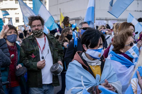 Buenos Aires Argentyna 2020 Ludzie Protestujący Przeciwko Kwarantannie Polityce Rządu — Zdjęcie stockowe
