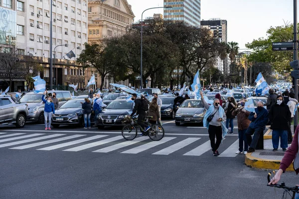 Buenos Aires Argentina 2020 Människor Protesterar Mot Karantänen Och Regeringens — Stockfoto